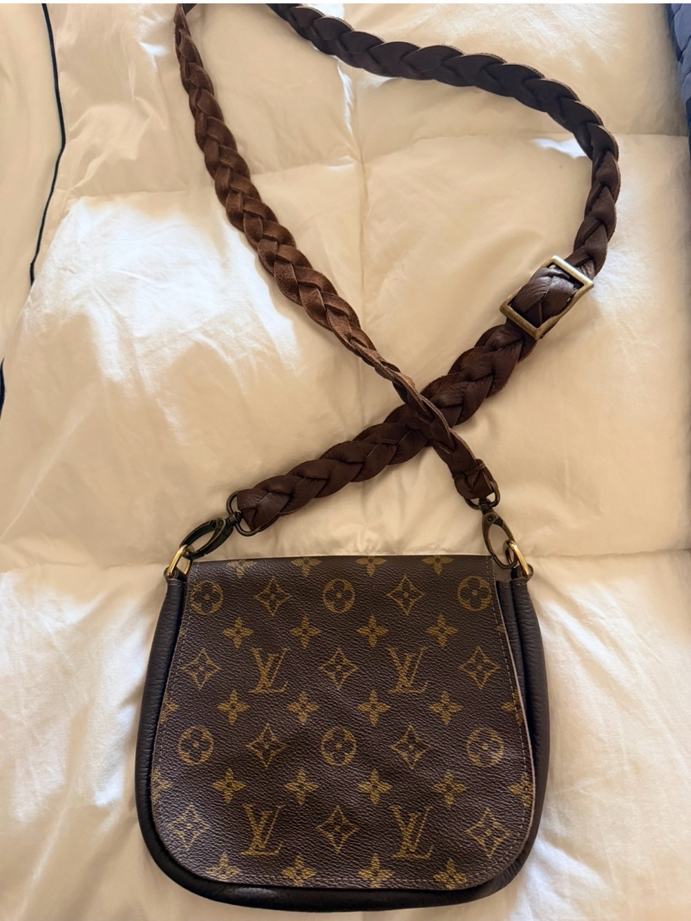 NEW Vintage Boho Louis Vuitton Brown Monogram Crossbody Fringeless Bag